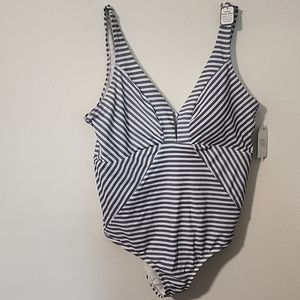 Time and Tru Blue and White One-Piece Swimsuit